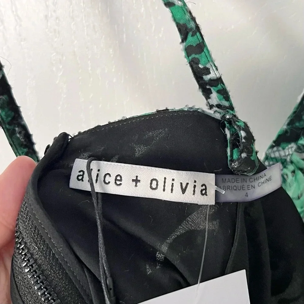 🆕 ALICE + OLIVIA Emerald Green Shanel Animal Print Maxi Dress Sz 4 - Picture 5 of 7